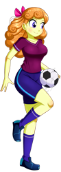 Size: 604x1696 | Tagged: safe, artist:the-butch-x, character:orange sherbette, my little pony:equestria girls, ball, breasts, busty orange sherbette, clothing, cute, female, football, legs, raised leg, shirt, shorts, simple background, smiling, socks, solo, sports, sports shorts, transparent background