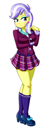 Size: 604x1696 | Tagged: safe, artist:the-butch-x, character:upper crust, my little pony:equestria girls, beautiful, clothing, crystal prep academy uniform, ear piercing, earring, eyeshadow, female, jewelry, lidded eyes, makeup, piercing, plaid skirt, pleated skirt, school uniform, simple background, skirt, solo, transparent background