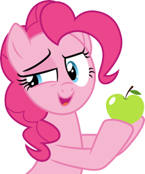 Size: 3000x3597 | Tagged: safe, artist:cloudyglow, character:pinkie pie, species:earth pony, species:pony, episode:the one where pinkie pie knows, g4, my little pony: friendship is magic, .ai available, apple, female, food, high res, holding, mare, simple background, solo, transparent background, vector