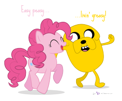 Size: 1200x1000 | Tagged: safe, artist:dm29, character:pinkie pie, adventure time, crossover, duo, jake the dog, simple background, transparent background