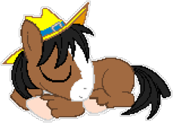 Size: 918x654 | Tagged: safe, artist:dm29, artist:epicvon, character:trouble shoes, species:earth pony, species:pony, episode:appleoosa's most wanted, g4, my little pony: friendship is magic, clothing, colt, cute, dawwww, eyes closed, hat, little troubleshoes, male, manepxls, pixel art, prone, pxls.space, simple background, sleeping, smiling, solo, stallion, transparent background, troublebetes, younger