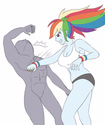 Size: 2460x2923 | Tagged: safe, artist:sumin6301, character:rainbow dash, my little pony:equestria girls, abs, anonymous, belly button, breasts, busty rainbow dash, looking at you, punch, simple background, white background