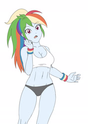 Size: 1654x2339 | Tagged: safe, artist:sumin6301, character:rainbow dash, my little pony:equestria girls, belly button, breasts, busty rainbow dash, clothing, female, looking at you, open mouth, sexy, simple background, solo, sports bra, sports panties, stupid sexy rainbow dash, white background