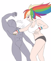 Size: 2460x2923 | Tagged: safe, artist:sumin6301, edit, editor:michaelsety, character:rainbow dash, species:human, my little pony:equestria girls, abs, anonymous, belly button, breasts, busty rainbow dash, color edit, colored, human coloration, humanized, light skin edit, looking at you, punch, simple background, white background