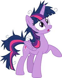 Size: 3000x3797 | Tagged: safe, artist:cloudyglow, character:twilight sparkle, character:twilight sparkle (alicorn), species:alicorn, species:pony, episode:the last problem, g4, my little pony: friendship is magic, .ai available, cutie mark, female, frazzled, high res, mare, messy mane, open mouth, raised hoof, simple background, solo, transparent background, vector