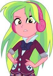 Size: 3001x4316 | Tagged: safe, artist:cloudyglow, edit, editor:slayerbvc, character:lemon zest, species:eqg human, equestria girls:friendship games, g4, my little pony: equestria girls, my little pony:equestria girls, absurd resolution, clothing, crystal prep academy uniform, female, hand on hip, headphones, looking at you, no makeup edit, school uniform, simple background, solo, transparent background, vector, vector edit