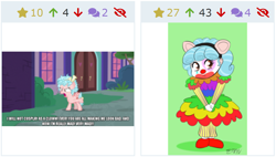 Size: 1186x673 | Tagged: safe, artist:empyu, character:cozy glow, derpibooru, episode:school raze, g4, my little pony: friendship is magic, my little pony:equestria girls, 30 minute art challenge, animal crossing, clothing, clown, clown makeup, clown nose, clowny glow, cosplay, costume, equestria girls-ified, female, green background, juxtaposition, juxtaposition win, meme, meta, pietro (animal crossing), simple background, solo