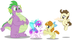 Size: 1280x713 | Tagged: safe, artist:aleximusprime, character:pound cake, character:princess flurry heart, character:pumpkin cake, character:spike, species:dragon, g4, bow, colt pound cake, cute, dough, energetic, fat, fat spike, filly, filly flurry heart, filly pumpkin cake, flurry heart's story, flurrybetes, hyper, meeting, older, older pound cake, older pumpkin cake, shaking, shaking hoof, silly, simple background, transparent background, vibrating like a broken washing machine, winged spike