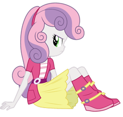 Size: 824x782 | Tagged: safe, artist:cloudyglow, artist:nightred15, edit, character:sweetie belle, equestria girls:rainbow rocks, g4, my little pony: equestria girls, my little pony:equestria girls, angry, background removed, belt, boots, clothing, edited edit, female, jacket, shirt, shoes, simple background, sitting, socks, solo, transparent background, vector, vector edit