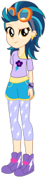 Size: 1124x4176 | Tagged: safe, artist:lhenao, artist:selenaede, base used, character:indigo zap, species:eqg human, g4, my little pony:equestria girls, clothing, ear piercing, earring, female, goggles, jewelry, leggings, piercing, raised eyebrow, shirt, shoes, shorts, simple background, sneakers, solo, sweatband, t-shirt, tank top, transparent background