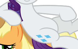 Size: 1875x1182 | Tagged: safe, artist:cloudyglow, edit, character:applejack, character:rarity, species:earth pony, species:pony, species:unicorn, episode:fame and misfortune, g4, my little pony: friendship is magic, applejack's hat, belly, clothing, cowboy hat, cropped, duo, female, hat, mare, pictures of bellies, reclining, simple background, sitting on, sitting on pony, transparent background, vector, vector edit