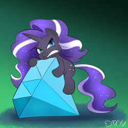 Size: 1000x1000 | Tagged: safe, artist:empyu, character:nightmare rarity, character:rarity, species:pony, species:unicorn, g4, 30 minute art challenge, angry, diamond, female, filly, long hair, looking at you, mine, solo, younger