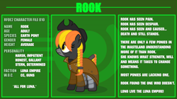 Size: 7140x4000 | Tagged: safe, artist:estories, oc, oc:rook (estories), species:earth pony, species:pony, g4, absurd resolution, clothing, female, hat, mare, reference sheet, solo