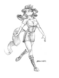 Size: 1000x1312 | Tagged: safe, artist:baron engel, character:rarity, species:anthro, species:pony, species:unguligrade anthro, species:unicorn, g4, clothing, female, hat, hoof boots, mare, monochrome, pencil drawing, skirt, solo, traditional art