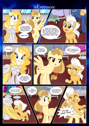 Size: 3259x4607 | Tagged: safe, artist:estories, oc, oc:alice goldenfeather, oc:fable, oc:golden jewel, species:pegasus, species:pony, comic:nevermore, g4, colt, comic, dialogue, female, filly, high res, male, mare, speech bubble