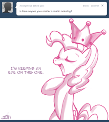 Size: 650x729 | Tagged: safe, artist:johnjoseco, character:pinkie pie, ask princess molestia, comic, crown