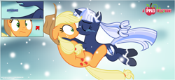 Size: 4225x1919 | Tagged: safe, artist:estories, character:applejack, oc, oc:silverlay, species:earth pony, species:pony, species:unicorn, comic:a(pple)ffection, g4, canon x oc, comic, crying, eyes closed, female, floppy ears, kissing, lesbian, shipping, show accurate, silverjack, tears of joy, vector, wide eyes