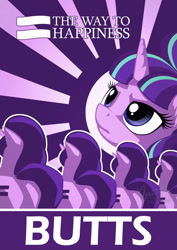 Size: 1131x1600 | Tagged: safe, artist:mysticalpha, edit, character:starlight glimmer, species:pony, species:unicorn, episode:the cutie map, g4, my little pony: friendship is magic, butt, butts, equal cutie mark, equality, equality mark, glimmer glutes, multeity, propaganda, s5 starlight, starlight cluster, sunburst background