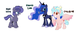 Size: 1362x577 | Tagged: safe, artist:cinnam0chi, artist:nsmah, artist:selenaede, base used, character:cozy glow, character:princess luna, oc, oc:night vision, parent:cozy glow, parent:princess luna, species:alicorn, species:pony, g4, alicorn oc, alicornified, alternate hairstyle, chest fluff, cigarette, cozycorn, cozyluna, ear piercing, earring, eyes do not belong there, eyeshadow, family, female, freckles, grin, hoof shoes, horn, jewelry, lesbian, luna is not amused, magical lesbian spawn, makeup, mare, mother and child, mother and daughter, nose piercing, nose ring, offspring, older, older cozy glow, parents:cozyluna, piercing, race swap, raised hoof, regalia, shipping, simple background, smiling, smoking, transparent background, unamused, wings
