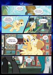 Size: 3259x4607 | Tagged: safe, artist:estories, oc, oc only, oc:alice goldenfeather, oc:fable, species:earth pony, species:pegasus, species:pony, comic:nevermore, g4, comic, dialogue, female, filly, flying, speech bubble