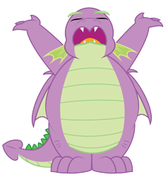 Size: 3150x3302 | Tagged: safe, artist:aleximusprime, character:spike, species:dragon, g4, chubby, eyes closed, fat, fat spike, male, older, older spike, open mouth, simple background, solo, transparent background, winged spike