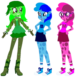 Size: 562x576 | Tagged: safe, artist:hubfanlover678, artist:selenaede, base used, species:eqg human, g4, my little pony:equestria girls, blue (blue's clues), blue hair, blue's clues, boots, clothing, crossover, equestria girls style, equestria girls-ified, glasses, gloves, green hair, green puppy, high heel boots, high heels, magenta, nick jr., nickelodeon, pink hair, shoes, sneakers, socks, tongue out