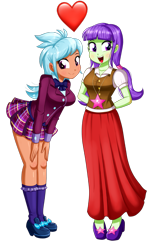 Size: 1017x1680 | Tagged: safe, artist:the-butch-x, edit, character:frosty orange, character:starlight, ship:frostylight, g4, my little pony: equestria girls, my little pony:equestria girls, background human, clothing, crystal prep academy uniform, cute, female, hands behind back, heart, kneesocks, lesbian, long skirt, looking at you, pleated skirt, school uniform, shipping, simple background, skirt, smiling, socks, starlight, transparent background