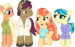 Size: 1280x805 | Tagged: safe, artist:cloudyglow, character:aunt holiday, character:auntie lofty, character:mane allgood, character:snap shutter, species:earth pony, species:pegasus, species:pony, episode:the last crusade, g4, my little pony: friendship is magic, .ai available, clothing, female, male, mare, open mouth, raised hoof, simple background, stallion, transparent background, vector