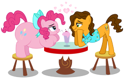 Size: 6170x3938 | Tagged: safe, artist:aleximusprime, character:cheese sandwich, character:pinkie pie, species:earth pony, species:pony, ship:cheesepie, g4, chubbie pie, chubby, fat, female, male, mare, milkshake, sharing a drink, shipping, simple background, stallion, straight, transparent background
