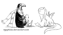 Size: 681x382 | Tagged: safe, artist:egophiliac, character:fluttershy, species:pegasus, species:pony, black and white, crossover, dish, duo, edward gorey, grayscale, monochrome, plate, simple background, style emulation, teapot, the doubtful guest, white background