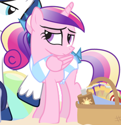Size: 1106x1141 | Tagged: safe, artist:dm29, character:princess cadance, character:shining armor, g4, basket, bedroom eyes, bikini, clothing, cropped, simple background, solo focus, sunscreen, swimsuit, teen princess cadance, transparent background