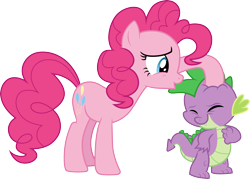 Size: 4188x3000 | Tagged: safe, artist:cloudyglow, character:pinkie pie, character:spike, species:dragon, species:earth pony, species:pony, episode:owl's well that ends well, g4, my little pony: friendship is magic, .ai available, absurd resolution, cute, diapinkes, duo, eyes closed, female, male, mare, petting, simple background, smiling, spikabetes, transparent background, vector