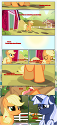 Size: 1919x4225 | Tagged: safe, artist:estories, character:applejack, oc, oc:silverlay, species:earth pony, species:pony, species:unicorn, comic:a(pple)ffection, g4, applejack's hat, clothing, cowboy hat, epilogue, eyes closed, female, freckles, hat, mare