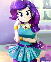 Size: 1784x2163 | Tagged: safe, artist:the-butch-x, character:rarity, species:eqg human, g4, my little pony:equestria girls, beautiful, blue eyes, bracelet, breasts, busty rarity, clothing, cute, dress, fashionista, female, jewelry, looking at you, purple hair, raribetes, rework, shoes, sleeveless, sleeveless dress, solo