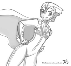 Size: 1280x1200 | Tagged: safe, artist:johnjoseco, character:rainbow dash, species:human, costume, female, grayscale, humanized, monochrome, solo