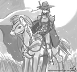 Size: 1280x1200 | Tagged: safe, artist:johnjoseco, character:princess celestia, species:human, crossover, grayscale, horse, humanized, humans riding horses, monochrome, vampire hunter d