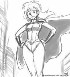 Size: 909x1000 | Tagged: safe, artist:johnjoseco, character:derpy hooves, species:human, crossover, dc comics, epic derpy, female, grayscale, humanized, monochrome, power girl, solo