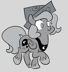 Size: 473x501 | Tagged: safe, artist:egophiliac, character:princess luna, species:alicorn, species:pony, cartographer's cap, clothing, female, filly, gray background, grayscale, hat, monochrome, paper hat, simple background, solo, woona, younger