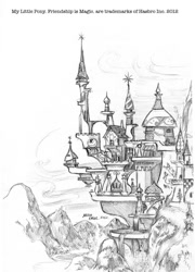 Size: 785x1092 | Tagged: safe, artist:baron engel, canterlot, grayscale, monochrome, pencil drawing, scenery, traditional art