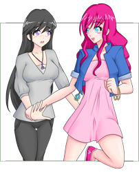 Size: 435x539 | Tagged: safe, artist:jonfawkes, character:octavia melody, character:pinkie pie, clothing, dress, humanized, shirt