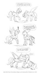 Size: 753x1280 | Tagged: safe, artist:baron engel, character:rainbow dash, oc, oc:sky brush, species:pegasus, species:pony, comic, dialogue, grayscale, map, monochrome, nudity, pencil drawing, plop bombing, sheath, sketch, traditional art