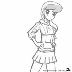 Size: 800x800 | Tagged: safe, artist:johnjoseco, character:cloud kicker, species:human, female, grayscale, humanized, monochrome, solo