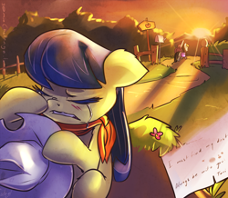 Size: 1200x1047 | Tagged: safe, artist:atryl, character:fiddlesticks, character:octavia melody, 30 minute art challenge, apple family member, crying, sad, sunset