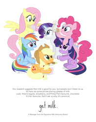 Size: 1565x2000 | Tagged: safe, artist:dm29, character:applejack, character:fluttershy, character:pinkie pie, character:rainbow dash, character:rarity, character:twilight sparkle, character:twilight sparkle (alicorn), species:alicorn, species:pony, chocolate, cookie, mane six, milk, moustache, poster, propaganda, simple background