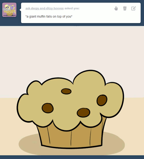 Size: 500x550 | Tagged: safe, artist:slavedemorto, oc, oc only, oc:backy, animated, ask, food, giant muffin, muffin