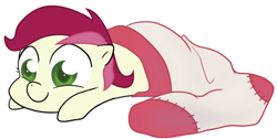 Size: 1140x573 | Tagged: safe, artist:egophiliac, edit, character:roseluck, clothing, cute, female, filly, prone, recolor, smiling, sock, sock filly, socks, solo