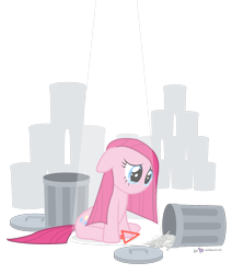 Size: 1100x1300 | Tagged: safe, artist:dm29, character:pinkamena diane pie, character:pinkie pie, bad end, crying, female, no mouth, no nose, sad, simple background, solo, transparent background, trash can