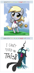 Size: 263x567 | Tagged: safe, artist:johnjoseco, character:derpy hooves, character:queen chrysalis, species:pegasus, species:pony, cute, exploitable meme, female, juxtaposition, juxtaposition win, mare, muffin