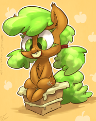 Size: 1136x1431 | Tagged: safe, artist:atryl, character:apple brown betty, apple family member, apple slice, chest fluff, cover, cute, mouth hold