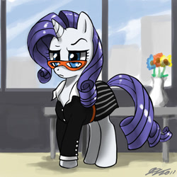 Size: 900x900 | Tagged: safe, artist:johnjoseco, character:rarity, business suit, businessmare, clothing, crossover, dress, dress suit, female, glasses, hilarious in hindsight, rarity's glasses, solo, suit, the devil wears prada